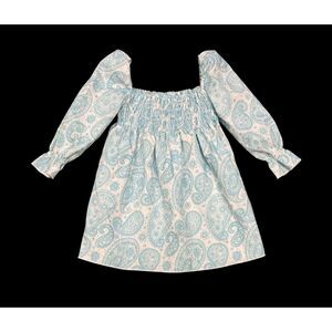 Toddler White & Baby Blue Paisley Pattern Sz 3T (Marked 3Y) Polyester Dress